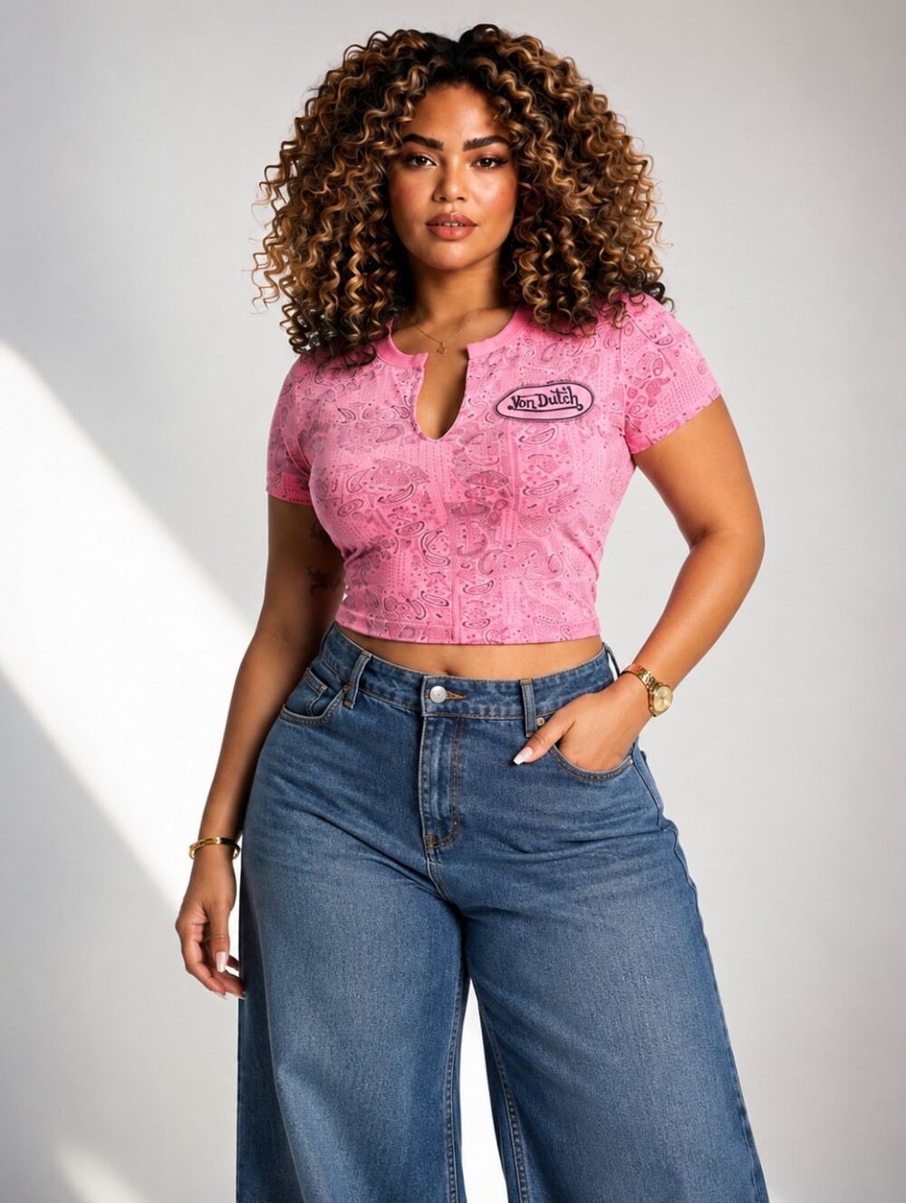 VON DUTCH PINK PAISLEY BABY TEE CROP TOP NWT XL - Picture 7 of 7